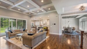 living room with shiny hardwood floors